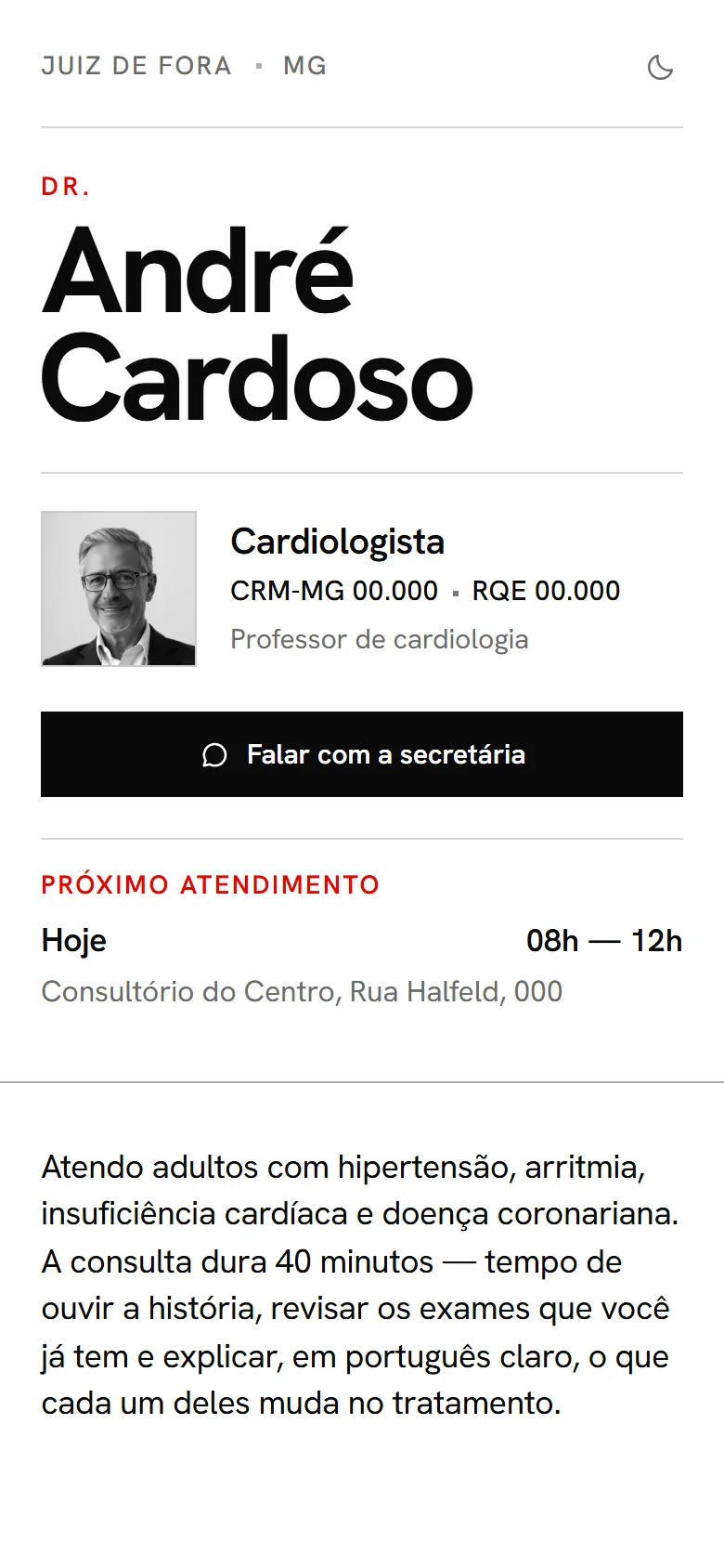 Site-exemplo de cardiologia em uma página