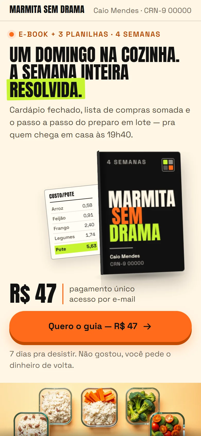 Exemplo de página de captação