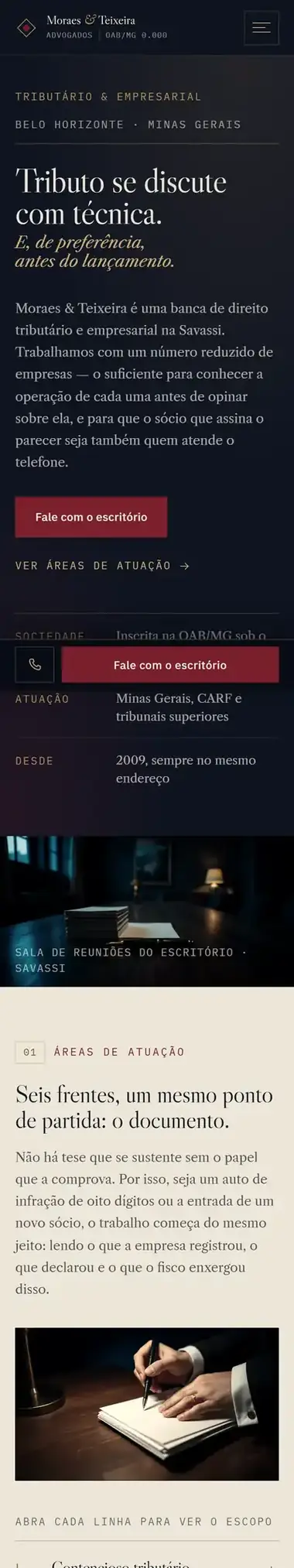 Site de exemplo de um escritório de advocacia, visto no celular