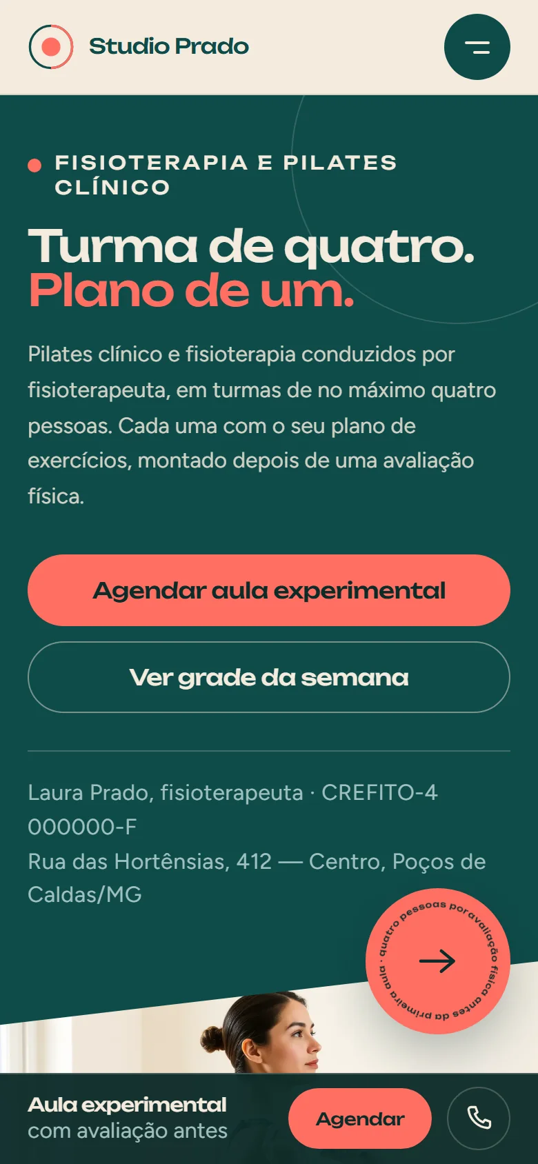 Site-exemplo de pilates e fisioterapia